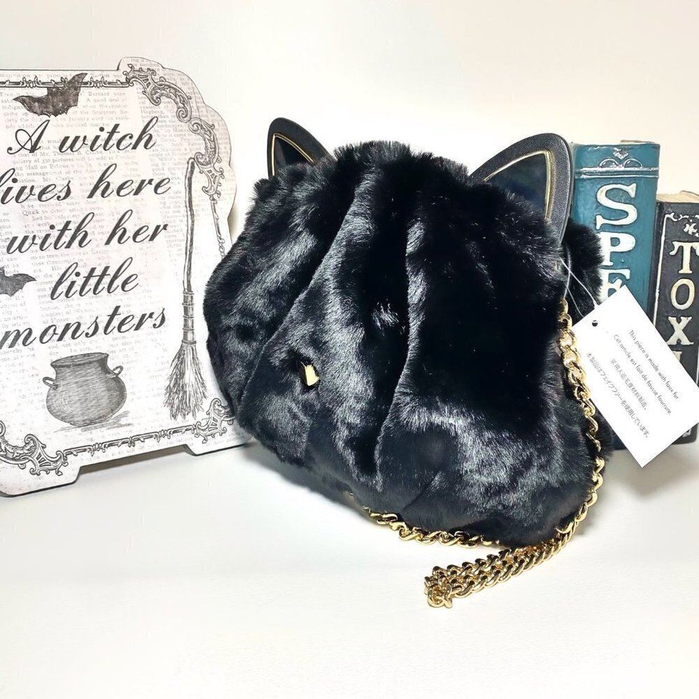 Kate Spade Pitch Purrfect Faux Fur Black Cat Bag NWT - Picture 6 of 11